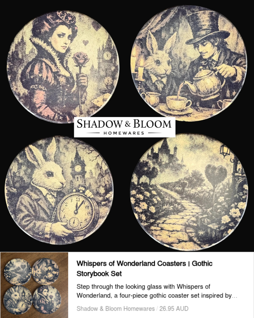 Whispering Cottage Ghosts Coasters | Gothic Rustic Set