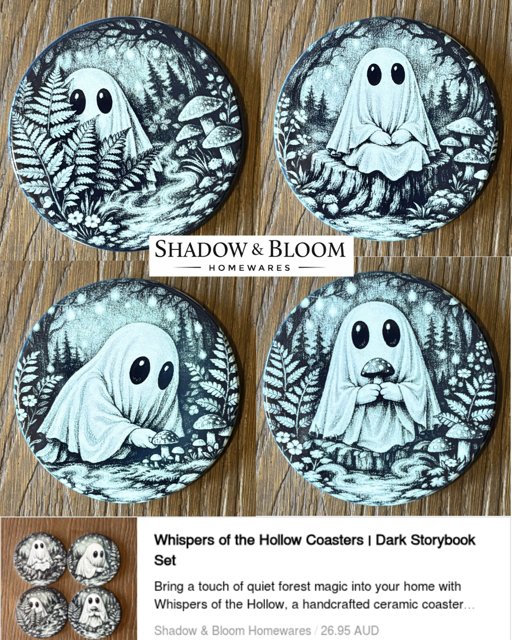 Whispering Cottage Ghosts Coasters | Gothic Rustic Set