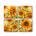 Four sunflower-themed Magnets tiles on a white background