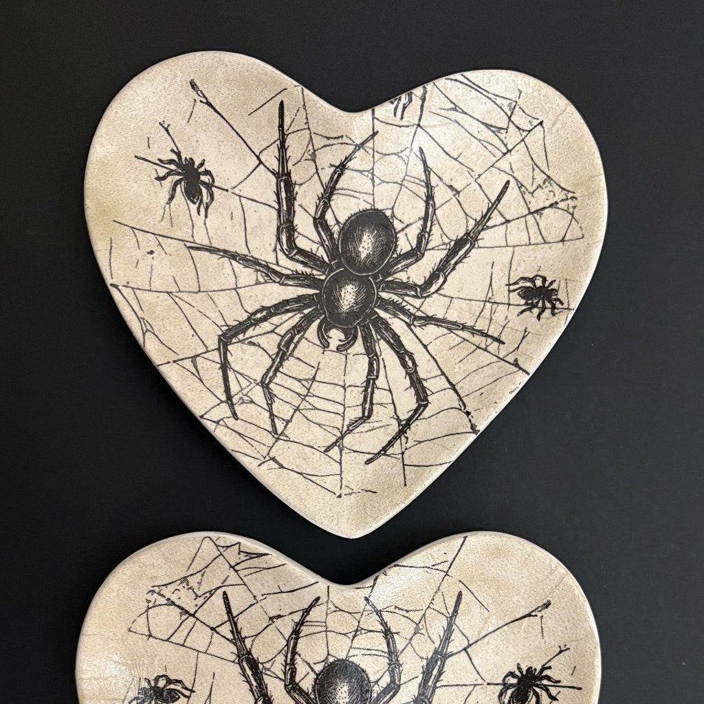trinket tray featuring an intricate gothic spider web illustration